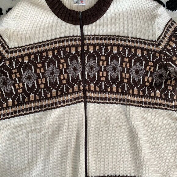 Vintage 90s St Michael Crew Neck Full Zip Fair Isle Cardigan Fishermans Sweater - Picture 2 of 10